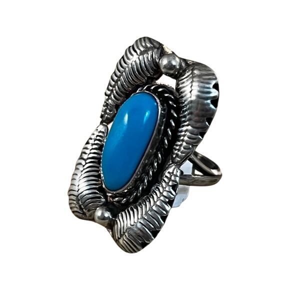 Vintage Turquoise Ring, Sterling Silver Native American Ring Sz 5.5 and 6.5 - Picture 3 of 12